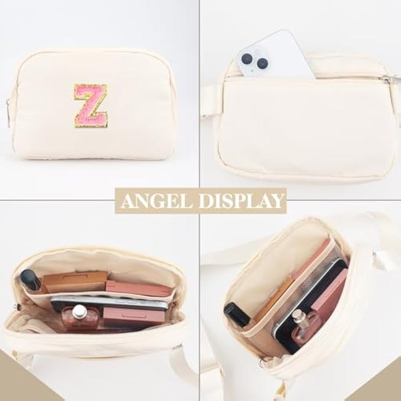 Fanny Pack Belt Bag for Women Girls Small Crossbody Bag with Initial Letter Cute Preppy Waist Packs Trendy Travel Accessories Personalized  Birthday Gifts for Running Hiking Beige Z - Image 4